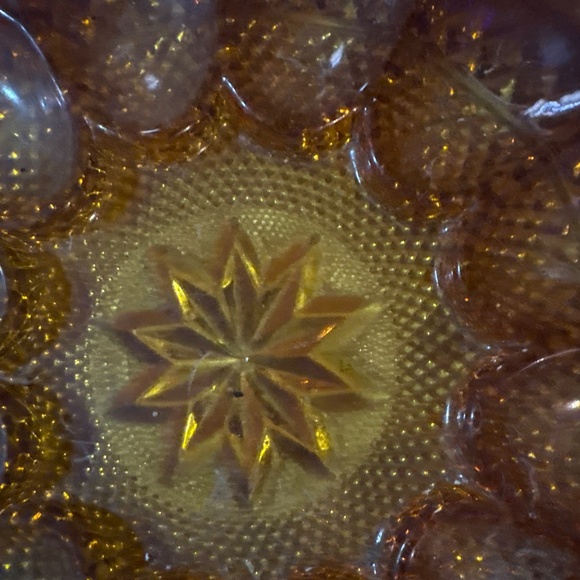 Vintage INDIANA Amber Glass Hobnail Deviled Egg 11.25" Plate Eggs Dish - Picture 2 of 3